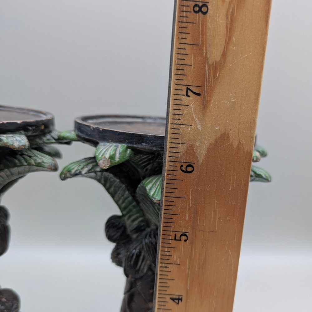 Vintage Style Monkey Palm Tree Coconuts Pillar Candle Stands Holders - Set of 2 - Picture 15 of 16